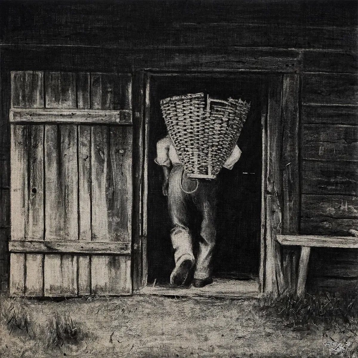 „Inne in Stoll" – Kohle auf Leinen, 60 x 60 cm, 2023